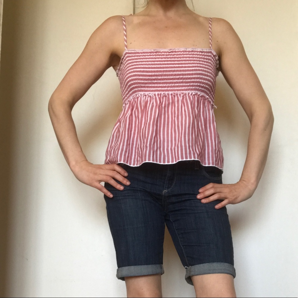 Subdued Babydoll Striped Tie Strap Crop Top 0NWOT - Picture 3 of 8